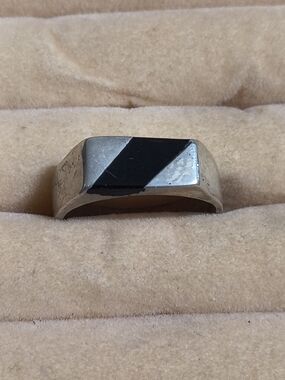 Men's Sterling Signet Ring W/ Black Onyx Inlay Native American Handmade Sz 7 Uns